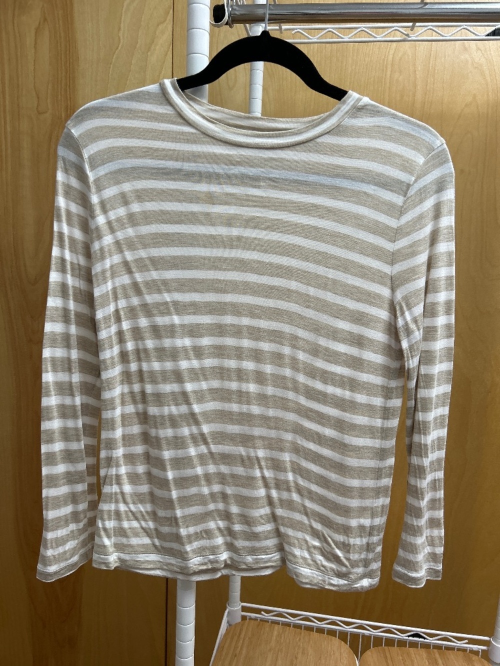 Vince beige and white/cream striped long-sleeve shirt Small